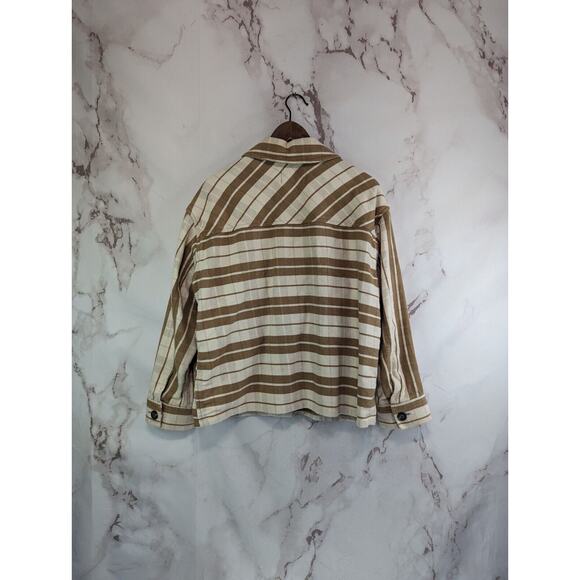 Everlane Jacket Women Large Brown The Oversized Striped Shirt Shacket Flannel - Picture 5 of 11